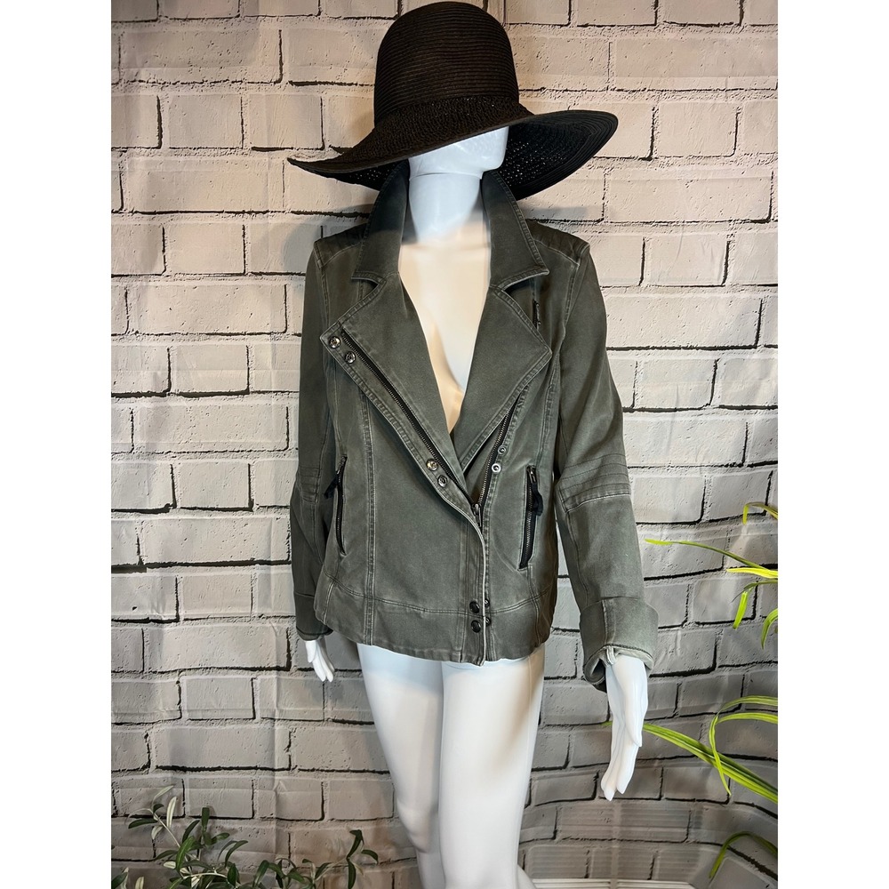 Marrakech Womens Moto Jacket Large Olive Green Asymmetrical Zip Utility Cotton